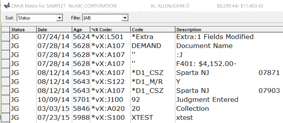 CMvX Matrix for sample 1