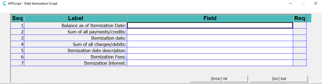 CM EDI Record 830 to import a WP Script for debt itemization.