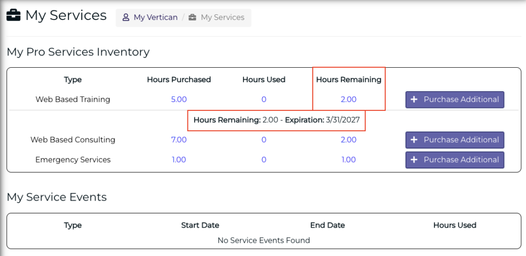 My Services Hours Expiration